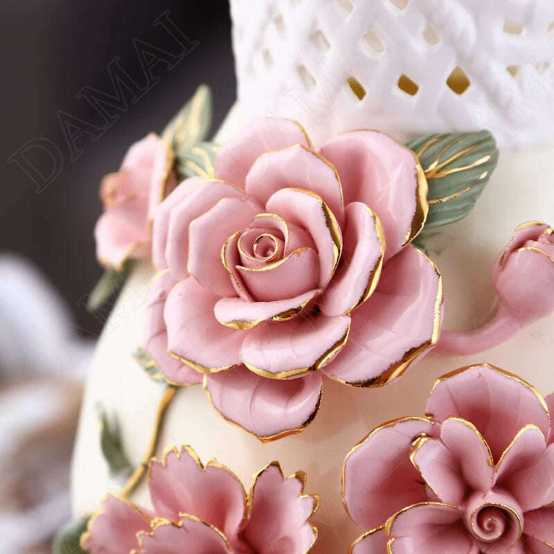 Nordic Ceramic Vases Relief Craft Office Plant Pots Rose Flower Decorative Meeting Room Dried Flowers Organizer Home Decoration - KIMLUD