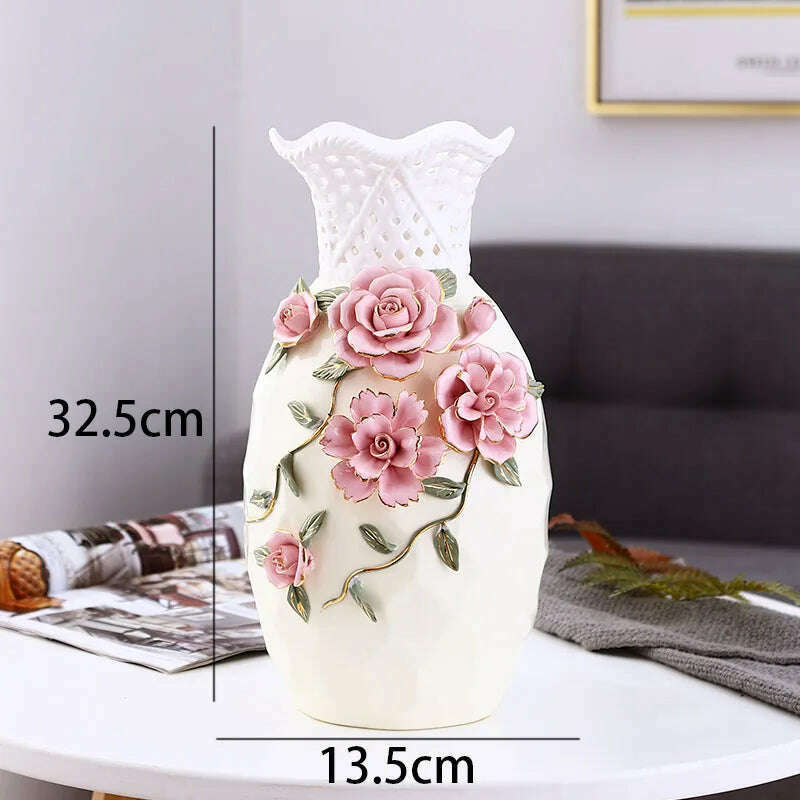 Nordic Ceramic Vases Relief Craft Office Plant Pots Rose Flower Decorative Meeting Room Dried Flowers Organizer Home Decoration - KIMLUD