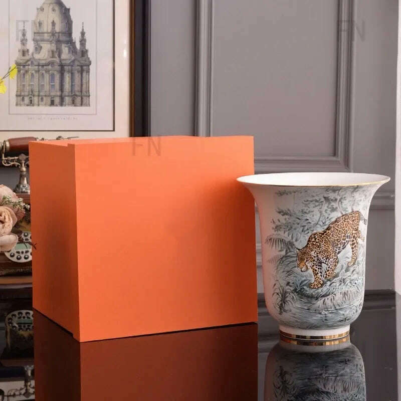 KIMLUD, Nordic Creative Animal Series Bone Porcelain Large Tiger Pattern Vase Decorative Vase Home Decor Room Decoration Accessories, 35CM, KIMLUD APPAREL - Womens Clothes