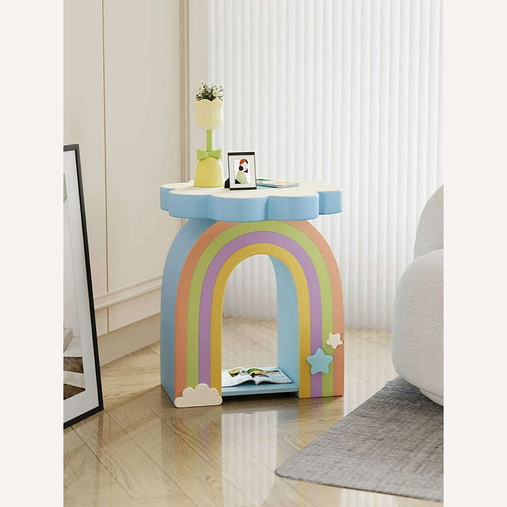 KIMLUD, Nordic Home Decor Cartoon Rainbow Flower Shaped Side Table Small Coffee Table Cute Bedside Table Geometric Living Room Furniture, KIMLUD Womens Clothes