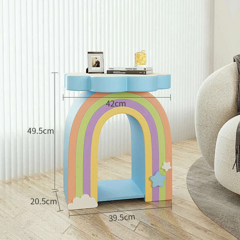 KIMLUD, Nordic Home Decor Cartoon Rainbow Flower Shaped Side Table Small Coffee Table Cute Bedside Table Geometric Living Room Furniture, Rainbow, KIMLUD Womens Clothes