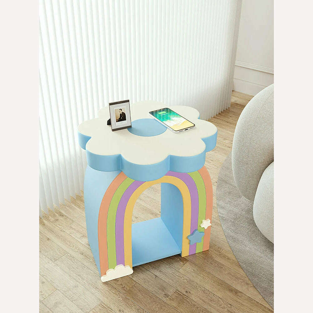 KIMLUD, Nordic Home Decor Cartoon Rainbow Flower Shaped Side Table Small Coffee Table Cute Bedside Table Geometric Living Room Furniture, KIMLUD Womens Clothes