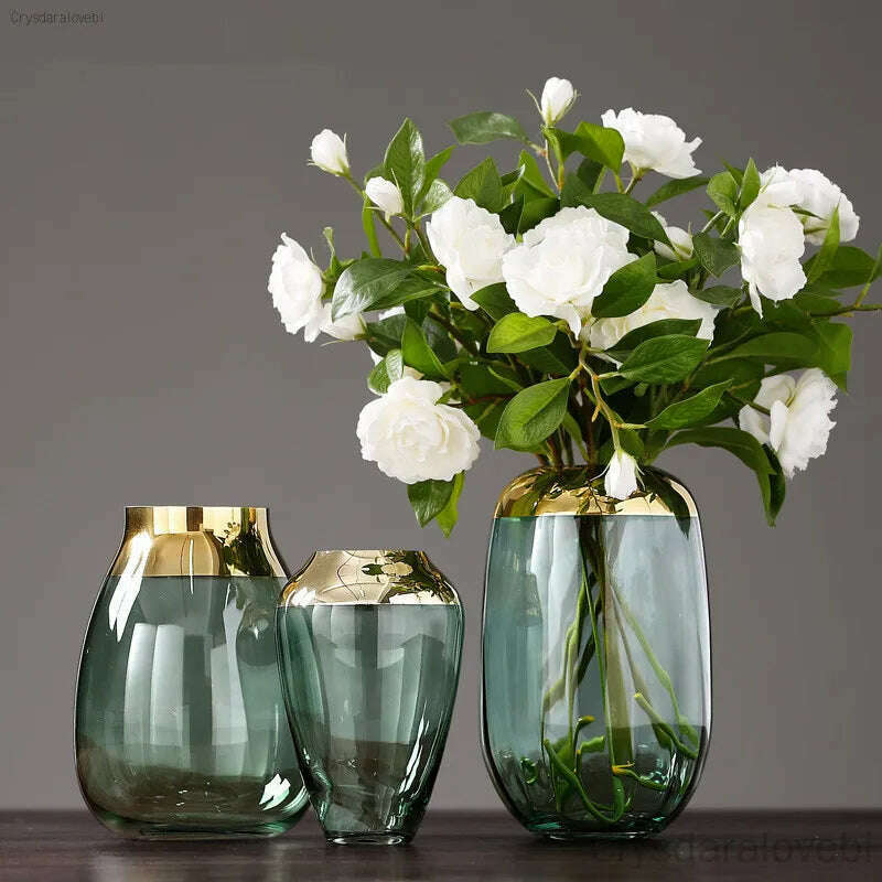 Nordic Light Luxury Phnom Penh Glass Vase Transparent Glass Hydroponic Flower Arrangement Modern Home Decoration Wedding Vase - KIMLUD