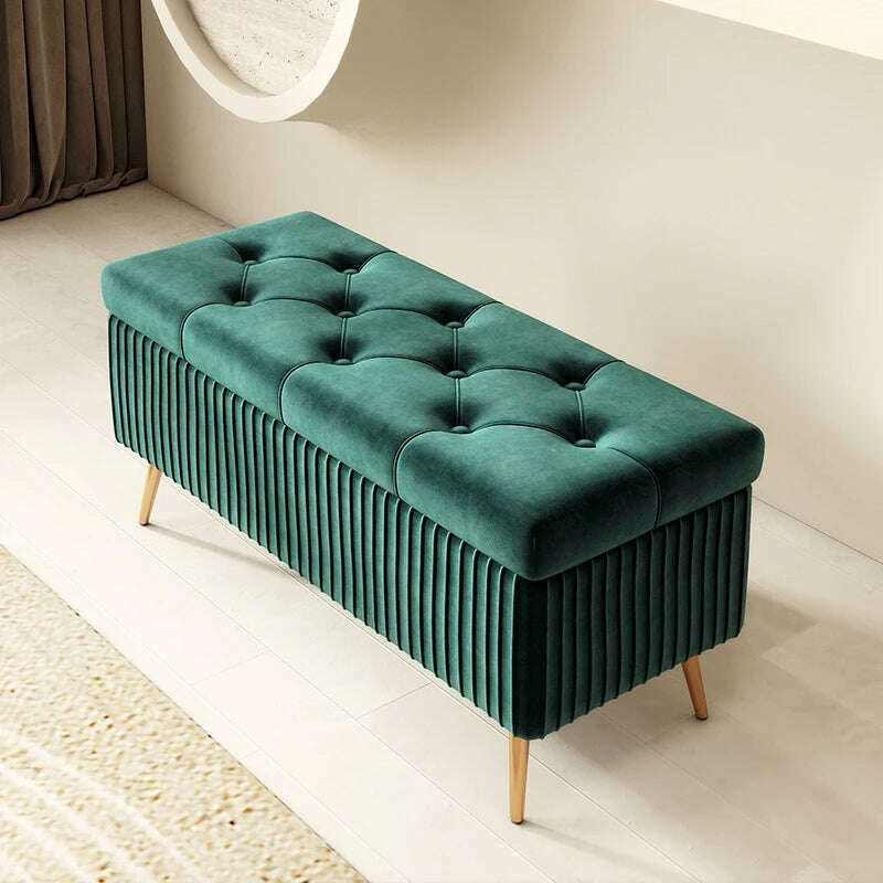 Nordic Light Luxury Stools Bedroom Bed End Sofa Ottomans Home Door Long Bench Clothing Store Shoe Changing Stool Storage Ottoman, C 100cm dark green, KIMLUD Women's Clothes