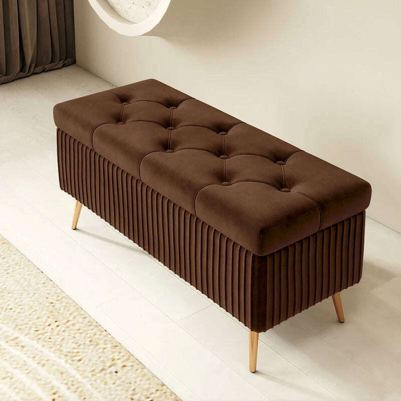 Nordic Light Luxury Stools Bedroom Bed End Sofa Ottomans Home Door Long Bench Clothing Store Shoe Changing Stool Storage Ottoman, I 80cm dark brown, KIMLUD Women's Clothes