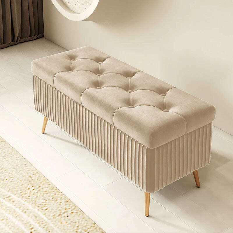 Nordic Light Luxury Stools Bedroom Bed End Sofa Ottomans Home Door Long Bench Clothing Store Shoe Changing Stool Storage Ottoman, F 80cm beige, KIMLUD Women's Clothes