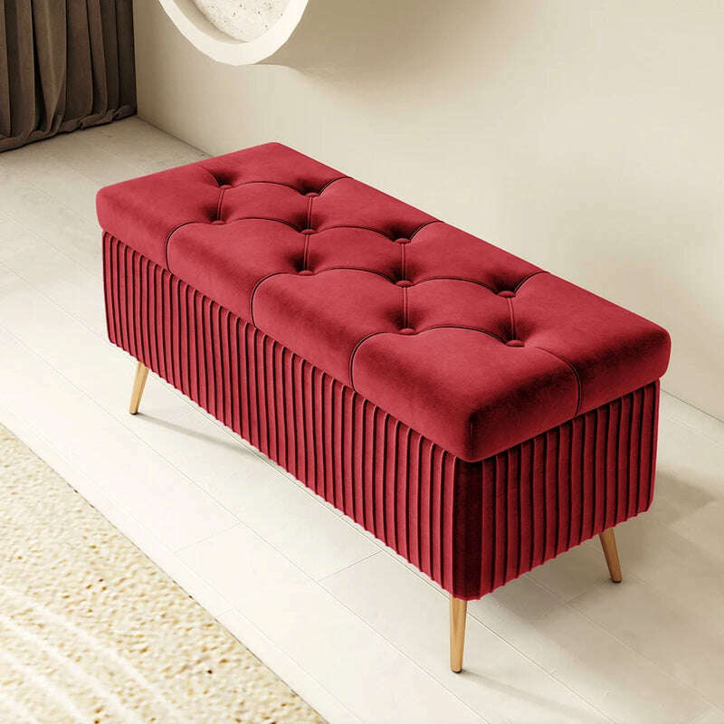 Nordic Light Luxury Stools Bedroom Bed End Sofa Ottomans Home Door Long Bench Clothing Store Shoe Changing Stool Storage Ottoman, J 80cm red, KIMLUD Women's Clothes