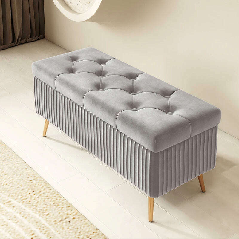 Nordic Light Luxury Stools Bedroom Bed End Sofa Ottomans Home Door Long Bench Clothing Store Shoe Changing Stool Storage Ottoman, A 80cm light gray, KIMLUD Women's Clothes