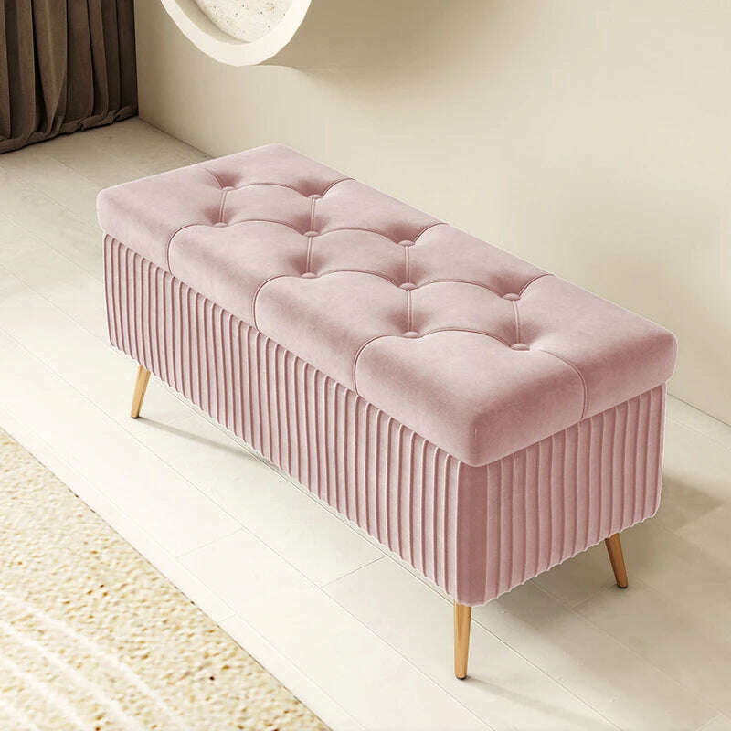 Nordic Light Luxury Stools Bedroom Bed End Sofa Ottomans Home Door Long Bench Clothing Store Shoe Changing Stool Storage Ottoman, M 80cm pink, KIMLUD Women's Clothes