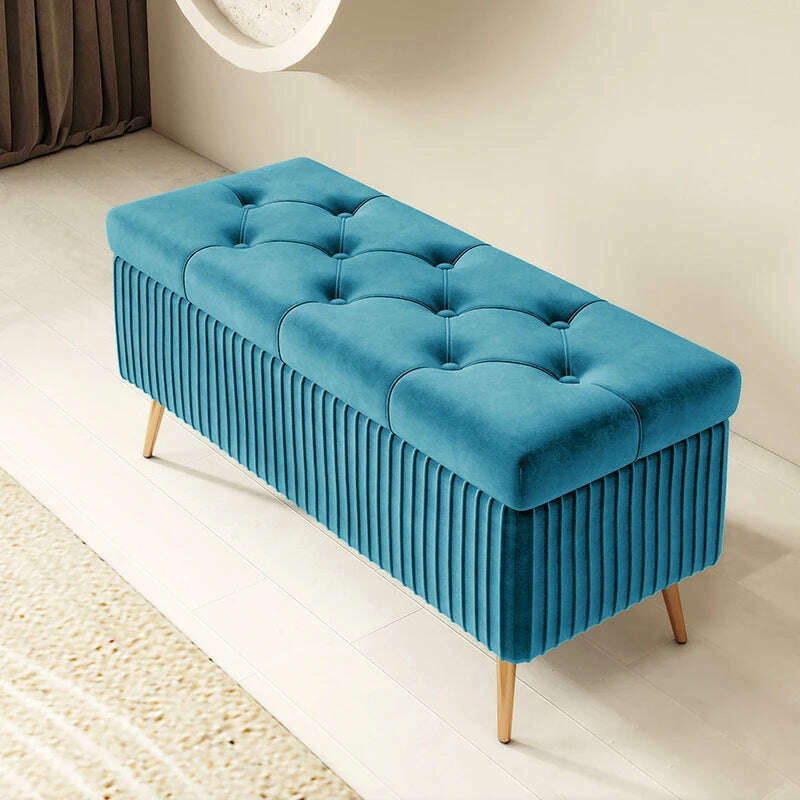 Nordic Light Luxury Stools Bedroom Bed End Sofa Ottomans Home Door Long Bench Clothing Store Shoe Changing Stool Storage Ottoman, E 80cm blue, KIMLUD Women's Clothes