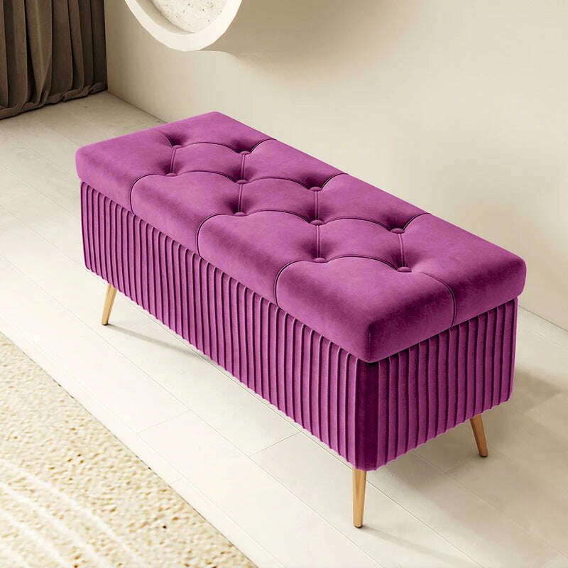 Nordic Light Luxury Stools Bedroom Bed End Sofa Ottomans Home Door Long Bench Clothing Store Shoe Changing Stool Storage Ottoman, K 80cm purple, KIMLUD Women's Clothes