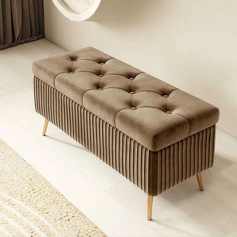 Nordic Light Luxury Stools Bedroom Bed End Sofa Ottomans Home Door Long Bench Clothing Store Shoe Changing Stool Storage Ottoman, H 80cm light brown, KIMLUD Women's Clothes
