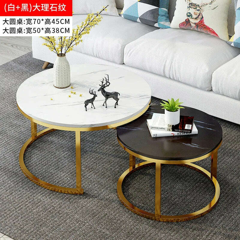 KIMLUD, Nordic Living Room Coffee Table Writing Luxury Round Side Coffee Table Living Room Furniture Meubles De Salon Home Furniture, Gold 70 White 50 Bl, KIMLUD Womens Clothes