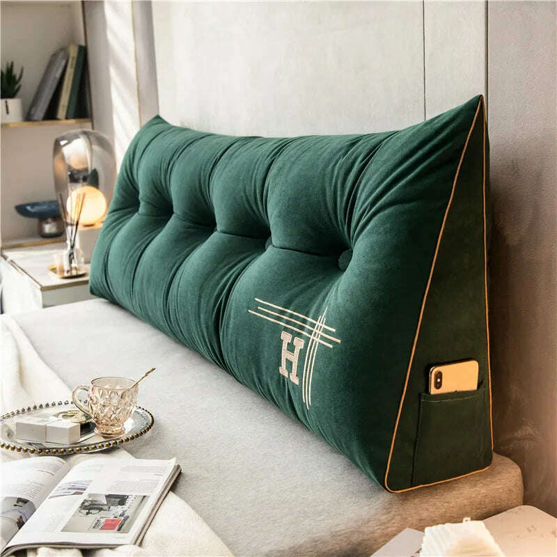 KIMLUD, Nordic Removable Bedside Cushion Triangular Bed Backrests Large Pillows For Home Soft Backrest Pillow Cushions Headboard Cover, Dark green / 60x50x20cm, KIMLUD Women's Clothes