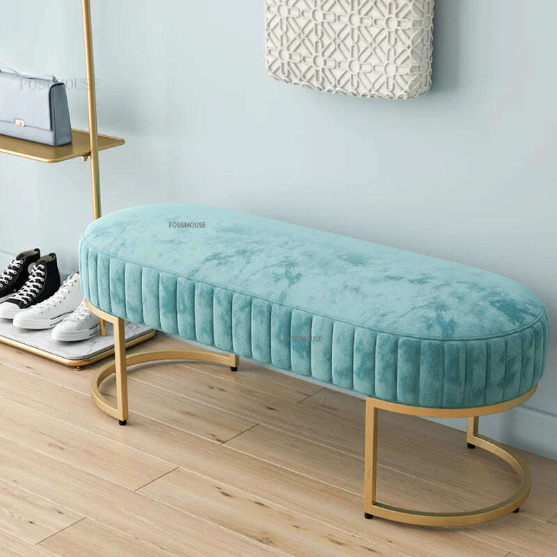 Nordic Soft Velvet Bed Footrest Ottoman Living Room Furniture Home Bedroom Luxury Pouf Bench Entrance-hall Shoes Stool B - KIMLUD
