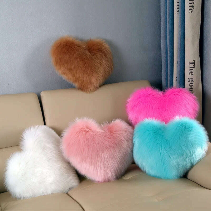 KIMLUD, Nordic Style Heart Shape Cover Shaggy Fluffy Soft Fur Plush Cushion Cover Living Room Bedroom Sofa Home Decor Pillow Covers, KIMLUD Womens Clothes