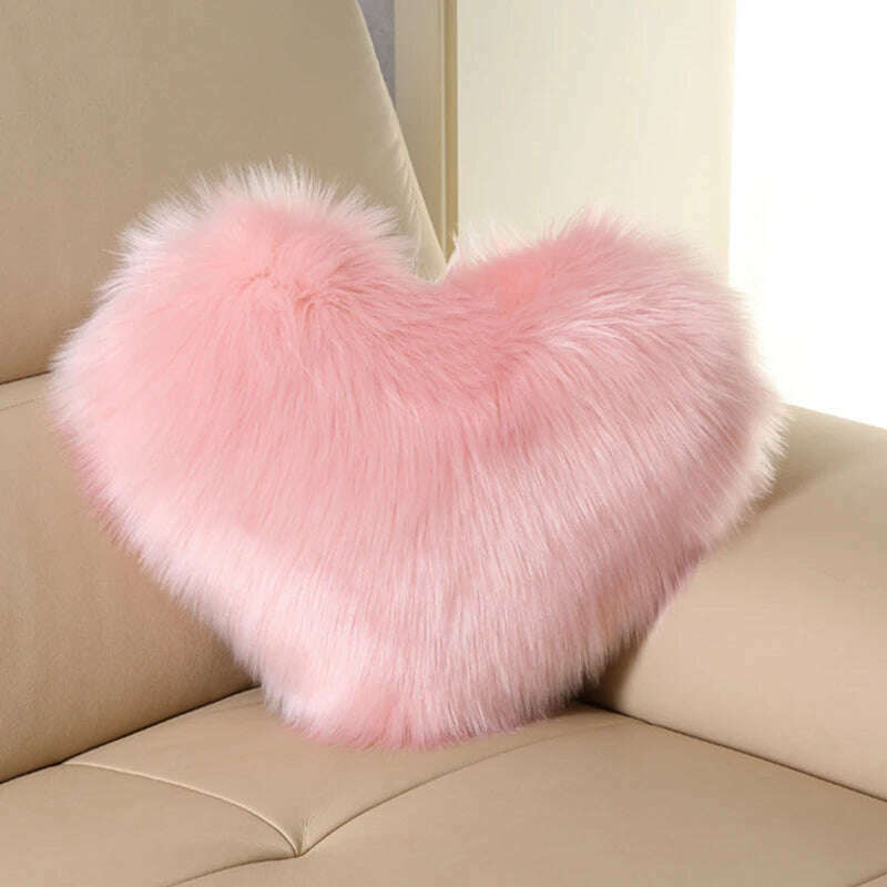 KIMLUD, Nordic Style Heart Shape Cover Shaggy Fluffy Soft Fur Plush Cushion Cover Living Room Bedroom Sofa Home Decor Pillow Covers, O, KIMLUD Womens Clothes