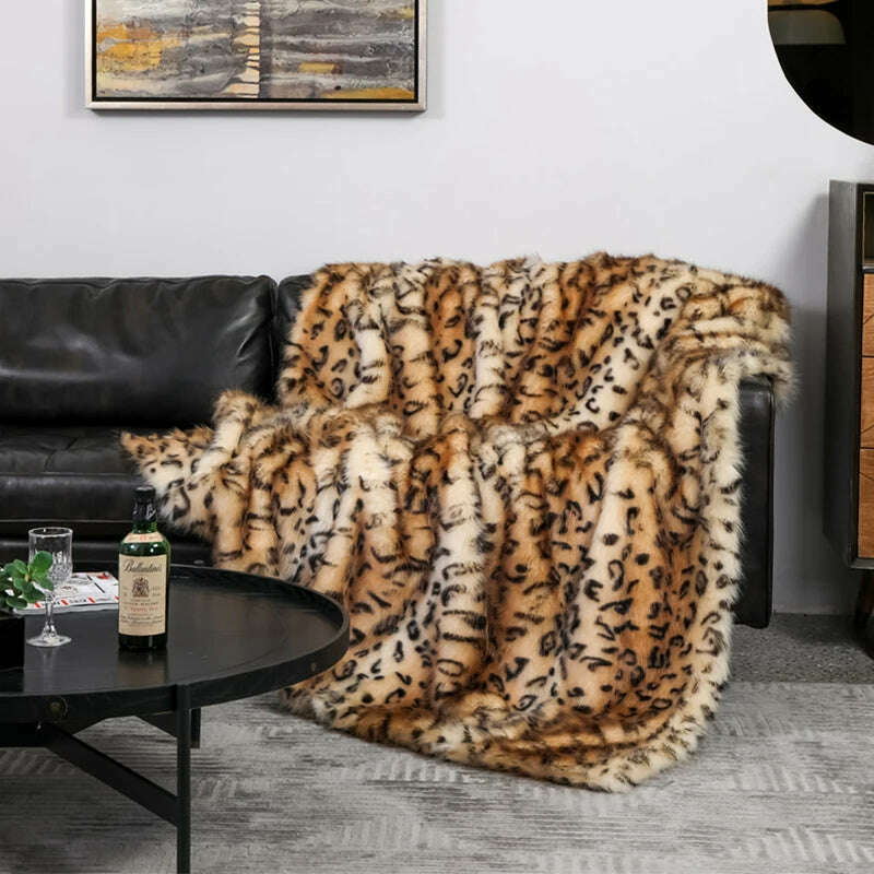 KIMLUD, Nordic Super Soft Shaggy Faux Fur Blanket Luxury home Decorative Winter Warm Plush Thick Blankets  For Bed Sofa Couch 150*200cm, KIMLUD Womens Clothes