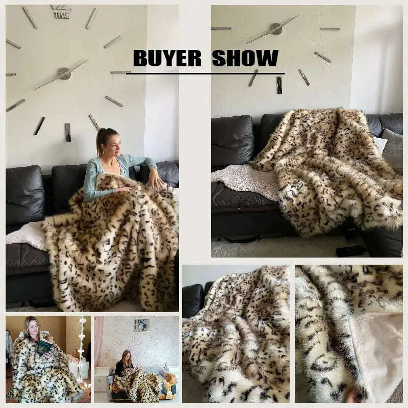 KIMLUD, Nordic Super Soft Shaggy Faux Fur Blanket Luxury home Decorative Winter Warm Plush Thick Blankets  For Bed Sofa Couch 150*200cm, KIMLUD Womens Clothes