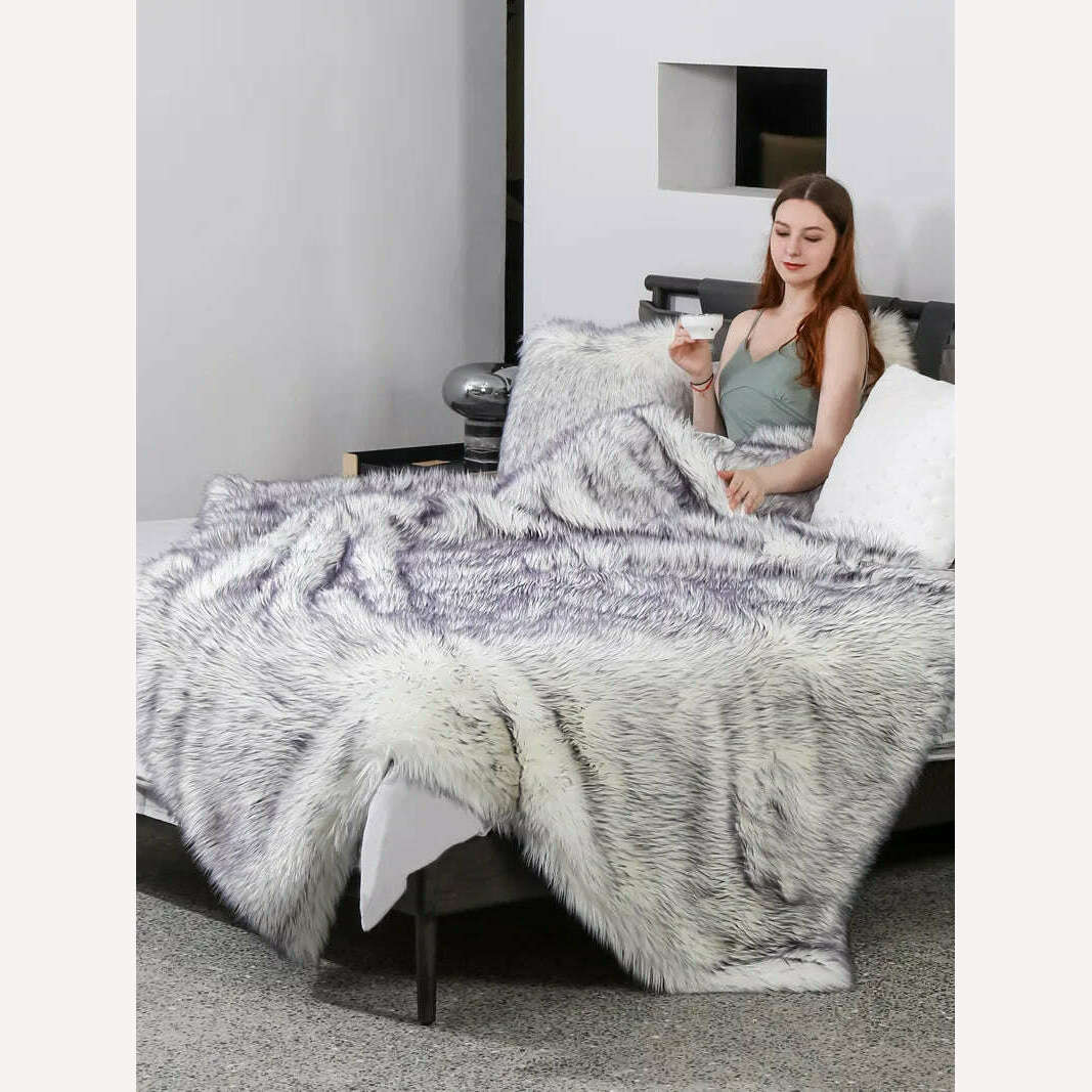 KIMLUD, Nordic Super Soft Shaggy Faux Fur Blanket Luxury home Decorative Winter Warm Plush Thick Blankets  For Bed Sofa Couch 150*200cm, FT041-1 / 127x150cm, KIMLUD Womens Clothes