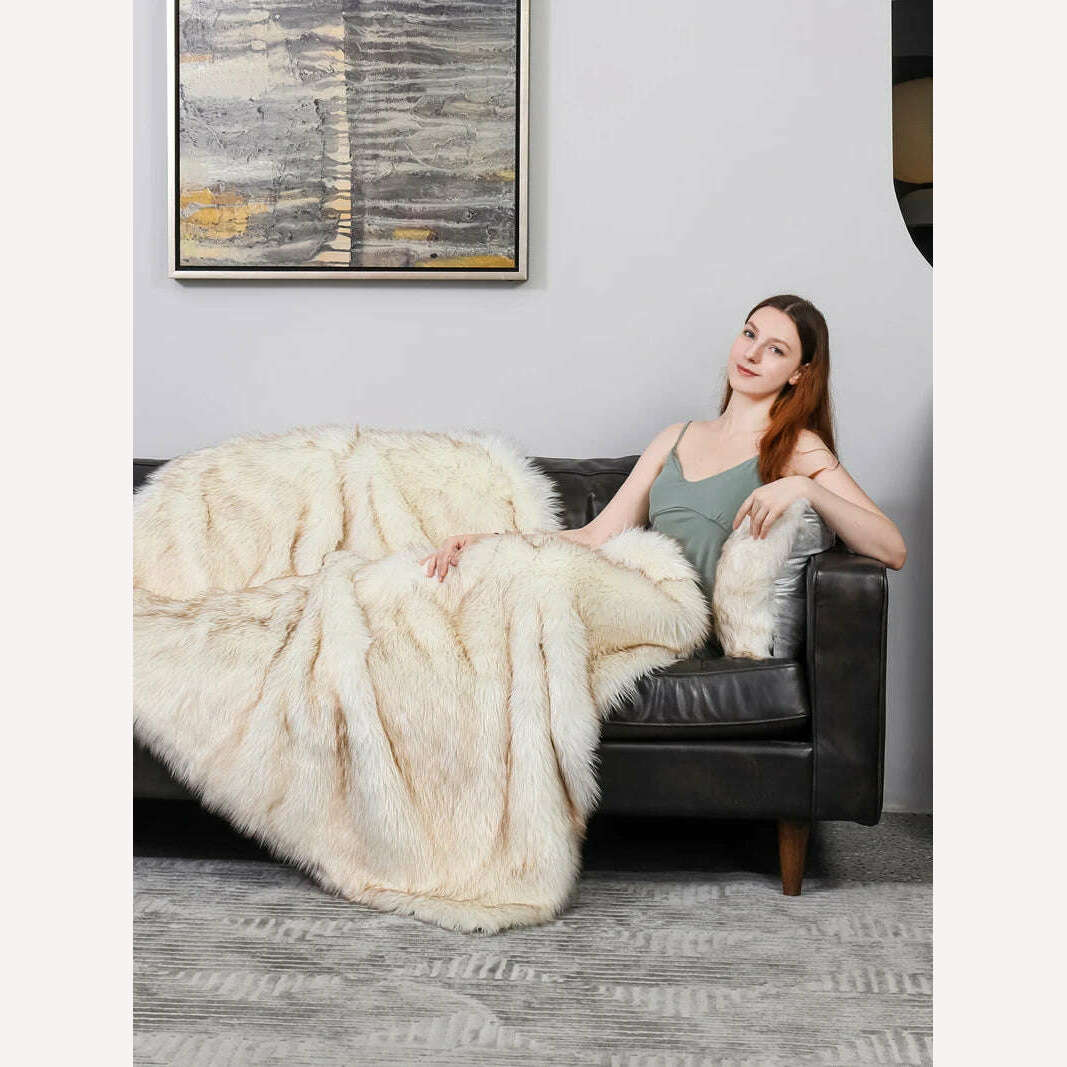 Nordic Super Soft Shaggy Faux Fur Blanket Luxury home Decorative Winter Warm Plush Thick Blankets  For Bed Sofa Couch 150*200cm, FT041-2 / 127x150cm, KIMLUD Women's Clothes