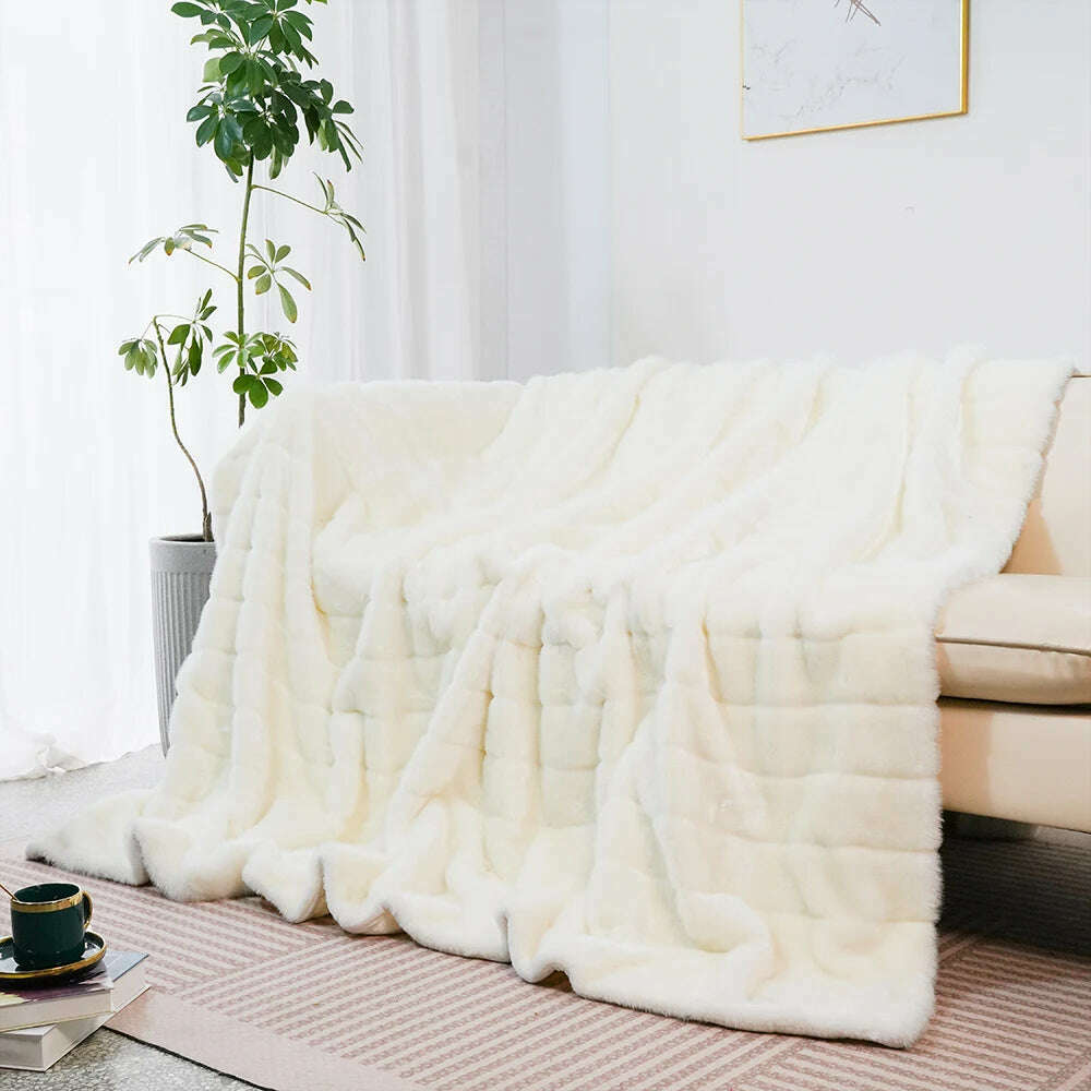 Nordic Super Soft Shaggy Faux Fur Blanket Luxury home Decorative Winter Warm Plush Thick Blankets  For Bed Sofa Couch 150*200cm, FT023 / 127x150cm, KIMLUD Women's Clothes