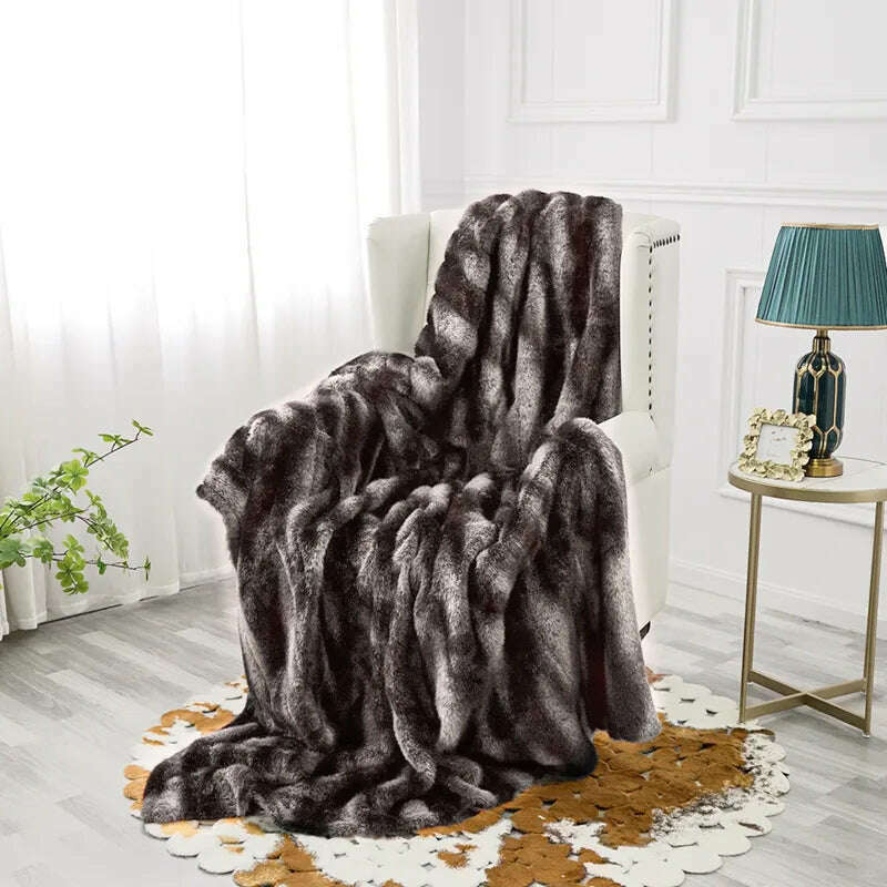 Nordic Super Soft Shaggy Faux Fur Blanket Luxury home Decorative Winter Warm Plush Thick Blankets  For Bed Sofa Couch 150*200cm, FT013 / 127x150cm, KIMLUD Women's Clothes