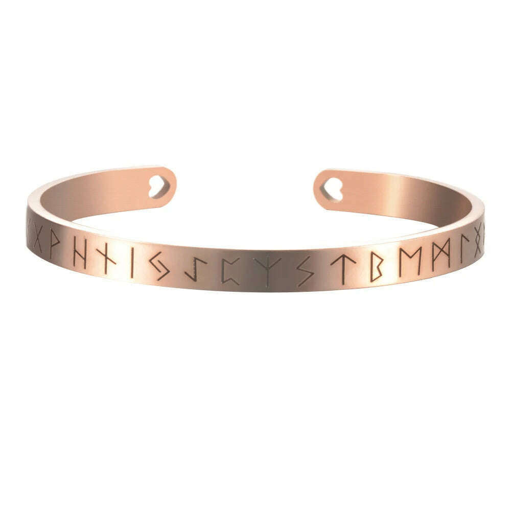 KIMLUD, Nordic Viking Rune Cuff Bracelet Adjustable Amulet Open Bangle Engraved Stainless Steel Men Women Unisex Cuff Bracelets Pulsera, 6mm Rose gold, KIMLUD Womens Clothes