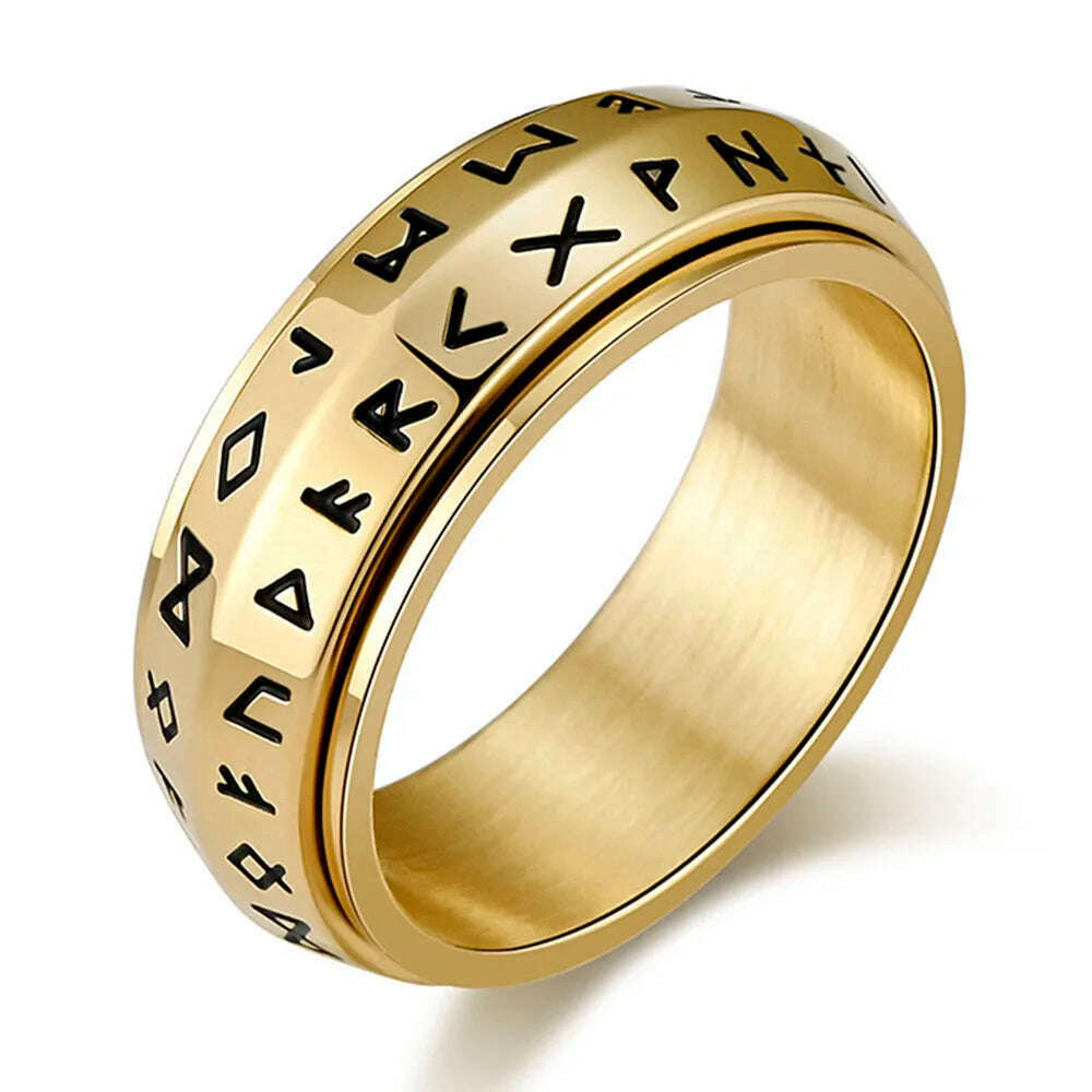 KIMLUD, Nordic Viking Text Rotatable Titanium Ring Ring For Men's Stress Relief Anxiety Mood Jewelry, Golden / 13, KIMLUD APPAREL - Womens Clothes