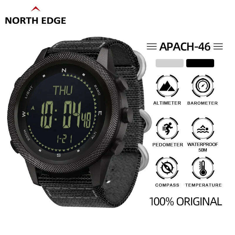 KIMLUD, NORTH EDGE APACHE-46 Men's Digital Watch Military Sports Waterproof 50M Altimeter Barometer Compass World Time Wristwatch Clock, KIMLUD Womens Clothes