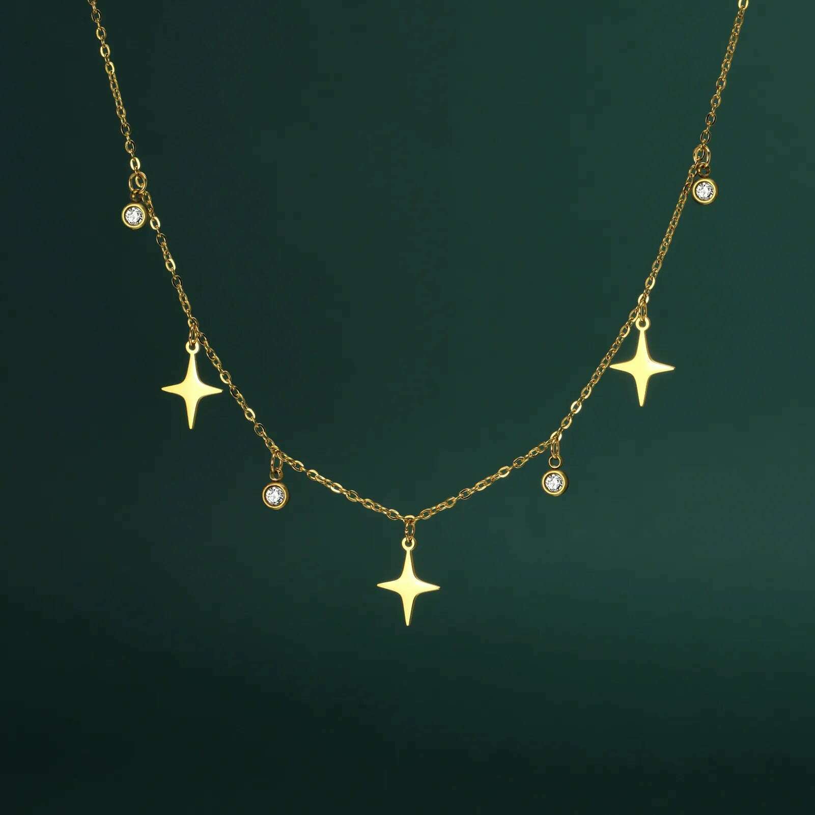 KIMLUD, North Star Clear Zircon Pendant Tassel Necklace Women Girls Stainless Steel Chain Choker Fashion Jewelry Birthday Gift Wholesale, KIMLUD Womens Clothes