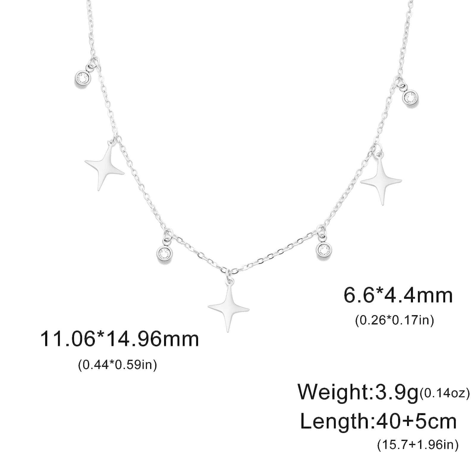 KIMLUD, North Star Clear Zircon Pendant Tassel Necklace Women Girls Stainless Steel Chain Choker Fashion Jewelry Birthday Gift Wholesale, Steel / 40-45cm, KIMLUD APPAREL - Womens Clothes