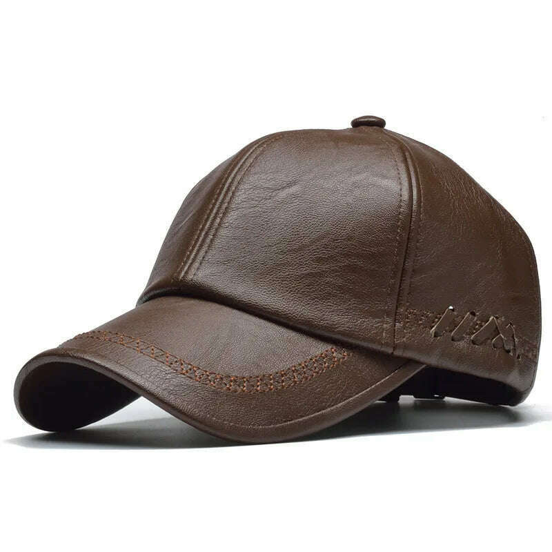 KIMLUD, [NORTHWOOD] High Quality Leather Cap for Men Solid Winter Pu Leather Baseball Caps Brand Snapback Hat Bone Masculino Fitted hats, Light brown, KIMLUD Women's Clothes