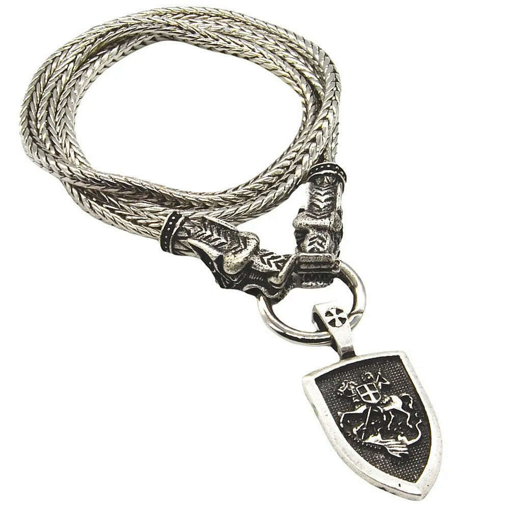 Nostalgia Archangel Michael Protect Us Saint Shield Pendant Wolf Head Amulet Talisman Metal Chain Viking Necklace Accessoires, KIMLUD Women's Clothes