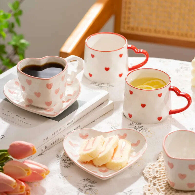 Novelty Hand Painted Coffee Tea Cup Creative Heart Cup Ceramics Milk Cups Porcelain Coffee Cups Wholesale Tableware Cups Gift - KIMLUD