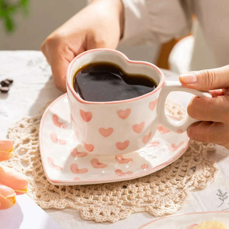 Novelty Hand Painted Coffee Tea Cup Creative Heart Cup Ceramics Milk Cups Porcelain Coffee Cups Wholesale Tableware Cups Gift - KIMLUD