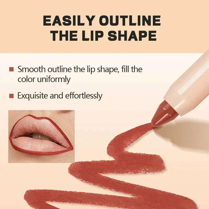 Nude Brown Lipliner Pen Waterproof Sexy Red Matte Contour Tint Lipstick Lasting Non-stick Cup Lipliner Pen Lips Makeup Cosmetic - KIMLUD