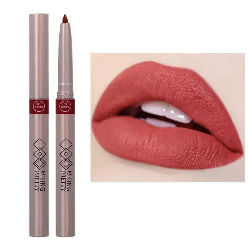 Nude Brown Lipliner Pen Waterproof Sexy Red Matte Contour Tint Lipstick Lasting Non-stick Cup Lipliner Pen Lips Makeup Cosmetic - KIMLUD