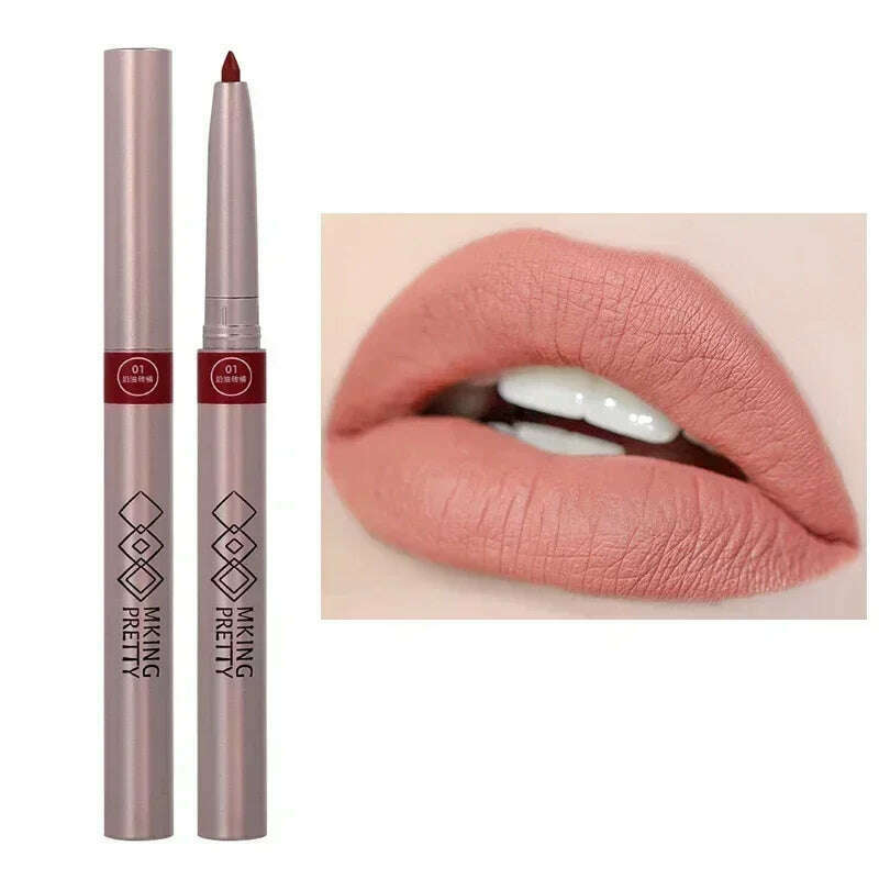Nude Brown Lipliner Pen Waterproof Sexy Red Matte Contour Tint Lipstick Lasting Non-stick Cup Lipliner Pen Lips Makeup Cosmetic - KIMLUD
