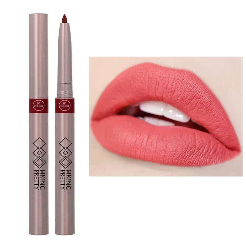 Nude Brown Lipliner Pen Waterproof Sexy Red Matte Contour Tint Lipstick Lasting Non-stick Cup Lipliner Pen Lips Makeup Cosmetic - KIMLUD