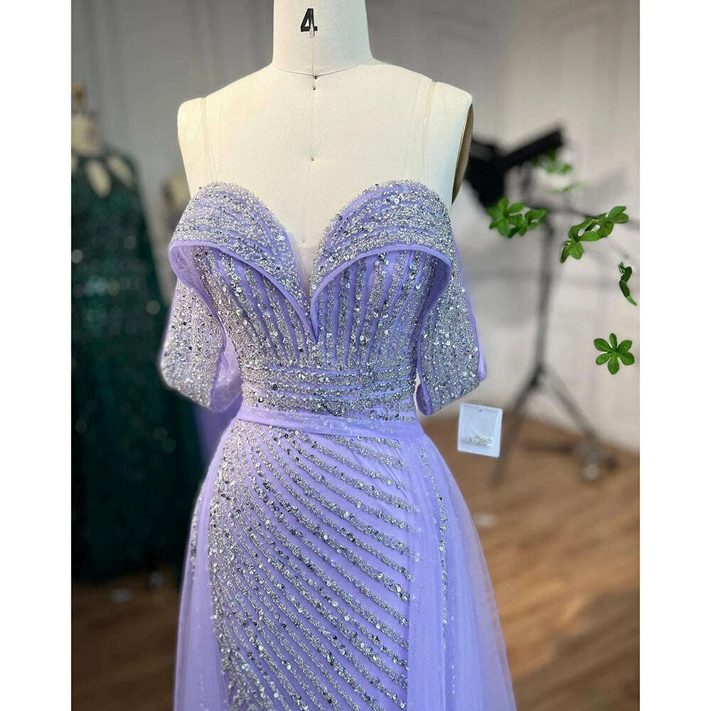 KIMLUD, Nude Mermaid Elegant With Overskirt  Off  Shoulder Beaded Split Evening Dresses Gowns For Woman Party 2023 BLA71728 Serene Hill, KIMLUD Women's Clothes