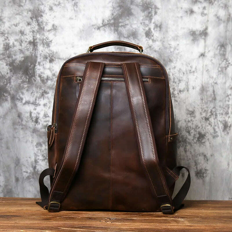 KIMLUD, NZPJ Retro Genuine Leather Men's Backpack Large Capacity Head Layer Leather Backpack Casual Crazy Horse Leather Laptop Bag, KIMLUD Womens Clothes