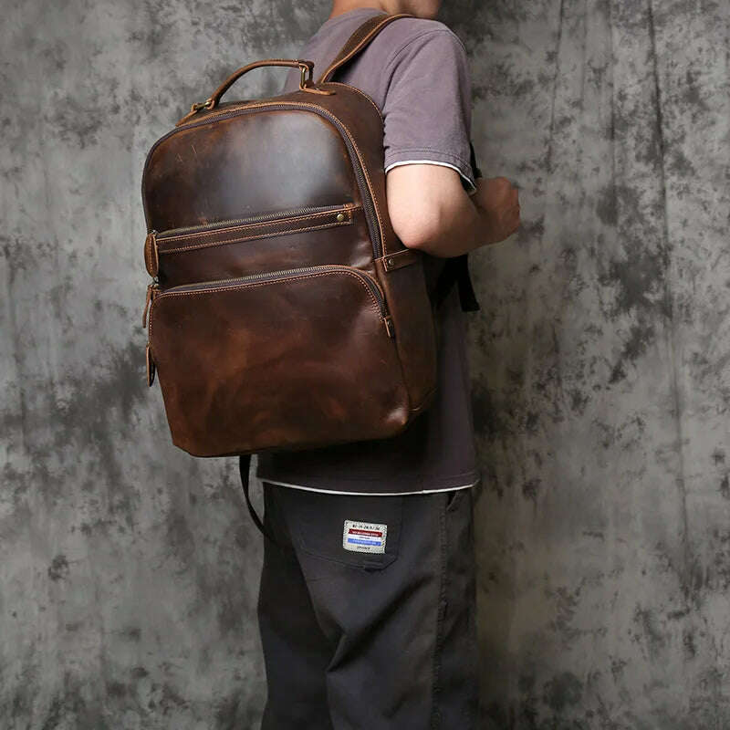 KIMLUD, NZPJ Retro Genuine Leather Men's Backpack Large Capacity Head Layer Leather Backpack Casual Crazy Horse Leather Laptop Bag, KIMLUD Womens Clothes