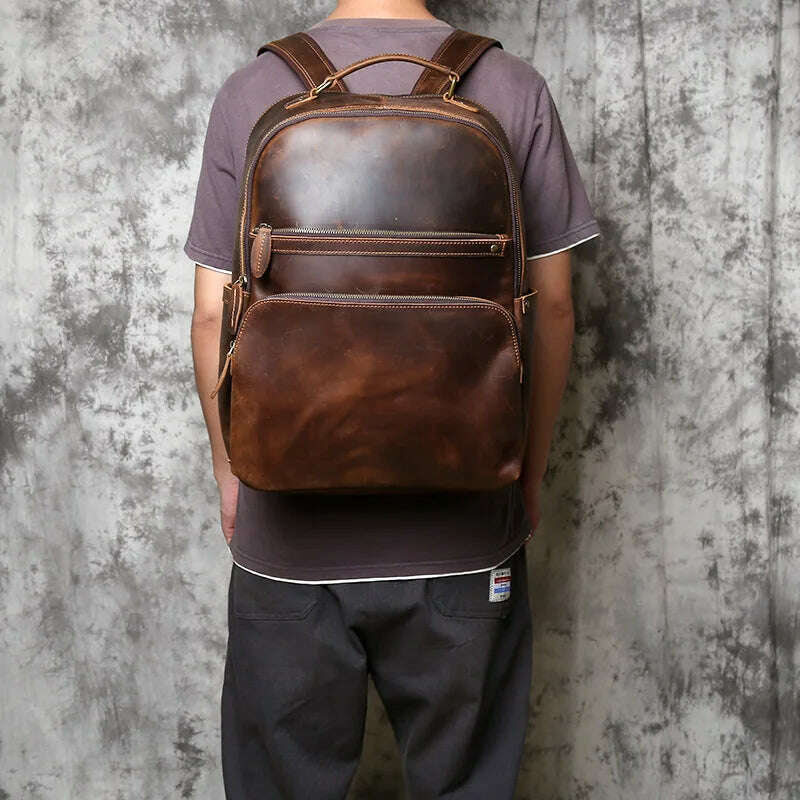 KIMLUD, NZPJ Retro Genuine Leather Men's Backpack Large Capacity Head Layer Leather Backpack Casual Crazy Horse Leather Laptop Bag, KIMLUD Womens Clothes