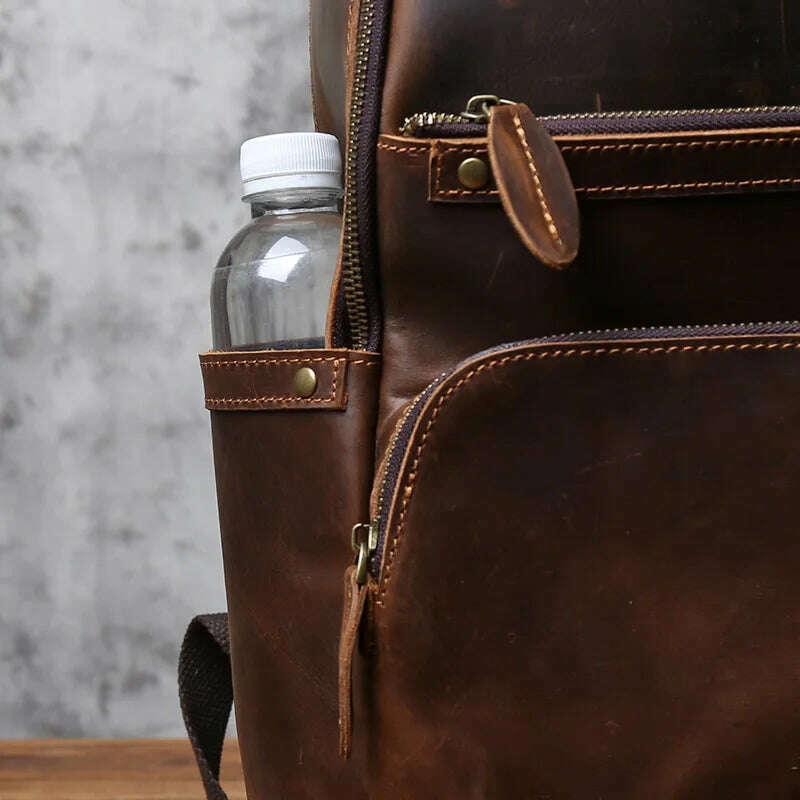 KIMLUD, NZPJ Retro Genuine Leather Men's Backpack Large Capacity Head Layer Leather Backpack Casual Crazy Horse Leather Laptop Bag, KIMLUD Womens Clothes