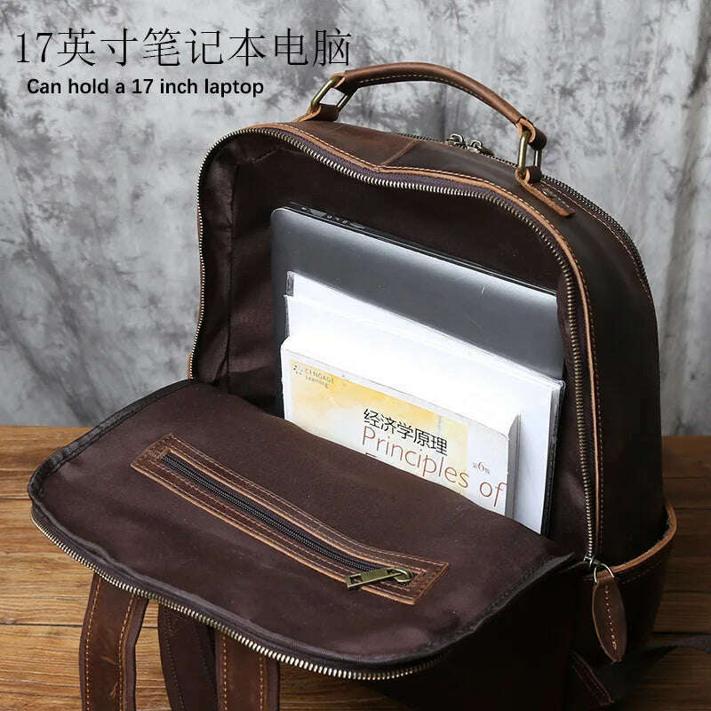 KIMLUD, NZPJ Retro Genuine Leather Men's Backpack Large Capacity Head Layer Leather Backpack Casual Crazy Horse Leather Laptop Bag, KIMLUD Womens Clothes