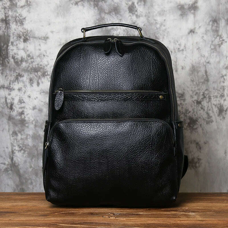 KIMLUD, NZPJ Retro Genuine Leather Men's Backpack Large Capacity Head Layer Leather Backpack Casual Crazy Horse Leather Laptop Bag, Black, KIMLUD APPAREL - Womens Clothes
