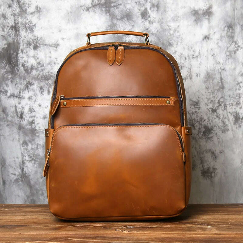 KIMLUD, NZPJ Retro Genuine Leather Men's Backpack Large Capacity Head Layer Leather Backpack Casual Crazy Horse Leather Laptop Bag, Vintage Brown, KIMLUD APPAREL - Womens Clothes