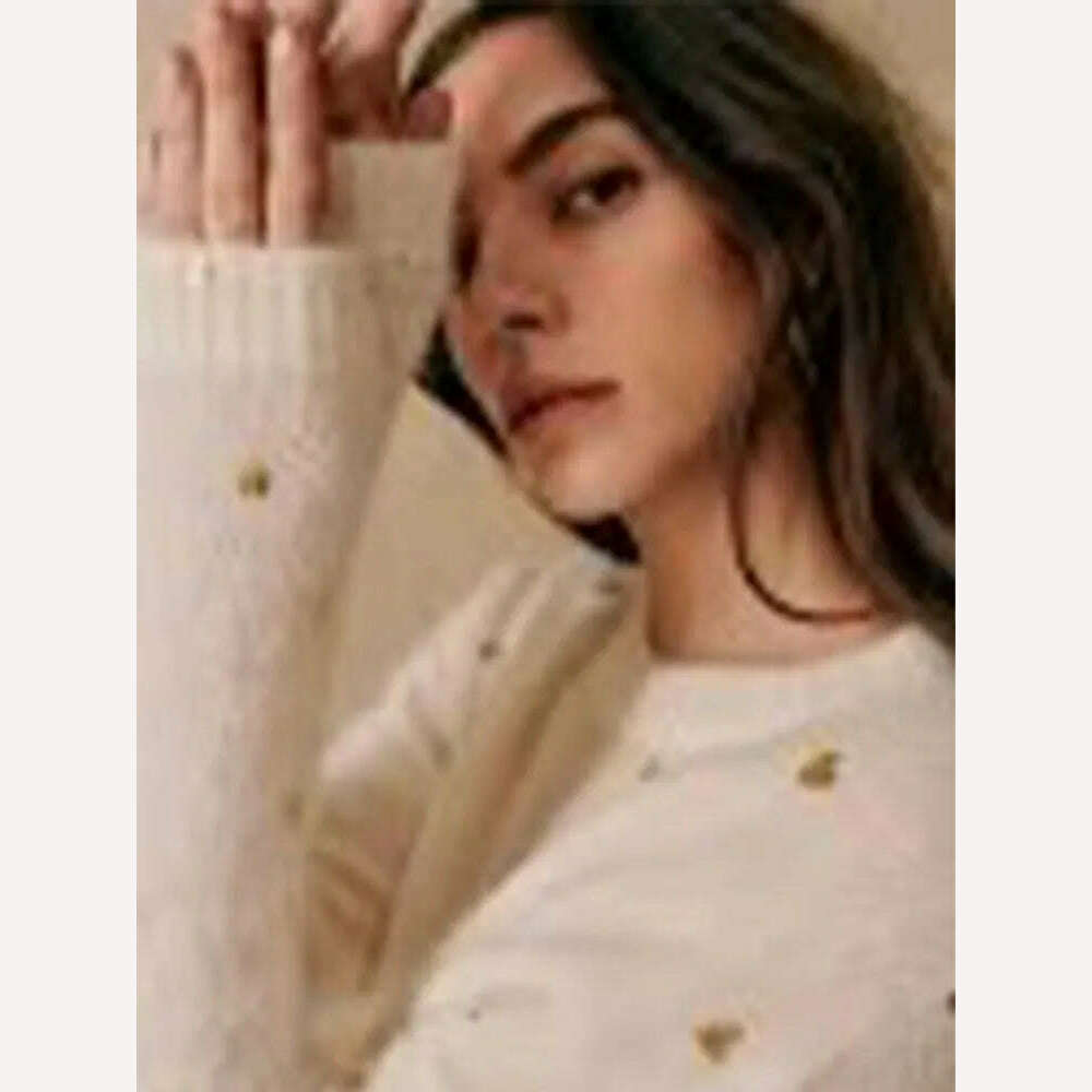 KIMLUD, O-neck Knitted Heart Metallic Print Sweaters Women Casual Eleagnt Long Sleeve Loose Pullover Top Fashion Commute Street Knitwear, KIMLUD Womens Clothes