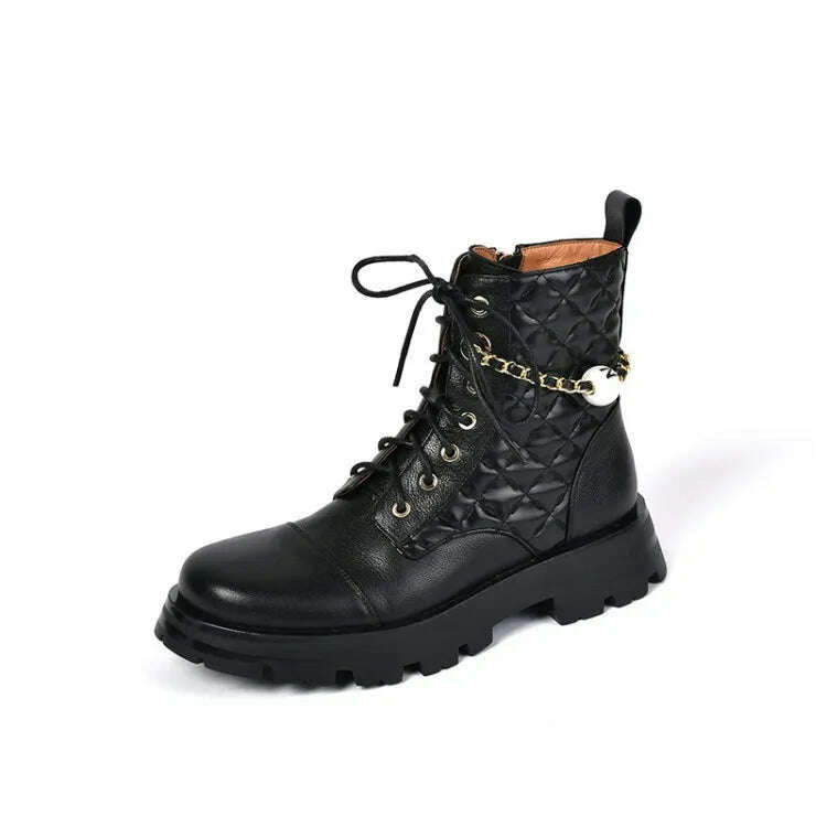 Ochanmeb 2022 Winter New Natural Genuine Cow Leather Boots for Women Luxury Brand Chain Pearl Quilted Boots Mixed Color Shoes 40 - KIMLUD